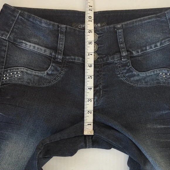 Stitch Embellished Distressed Embroidered Floral Boho Jeans 12 Blue - Picture 15 of 16